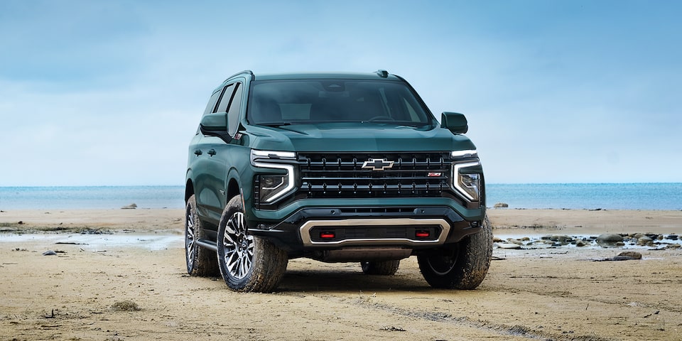 Front View of the 2025 Chevrolet Tahoe SUV Parked on Sand